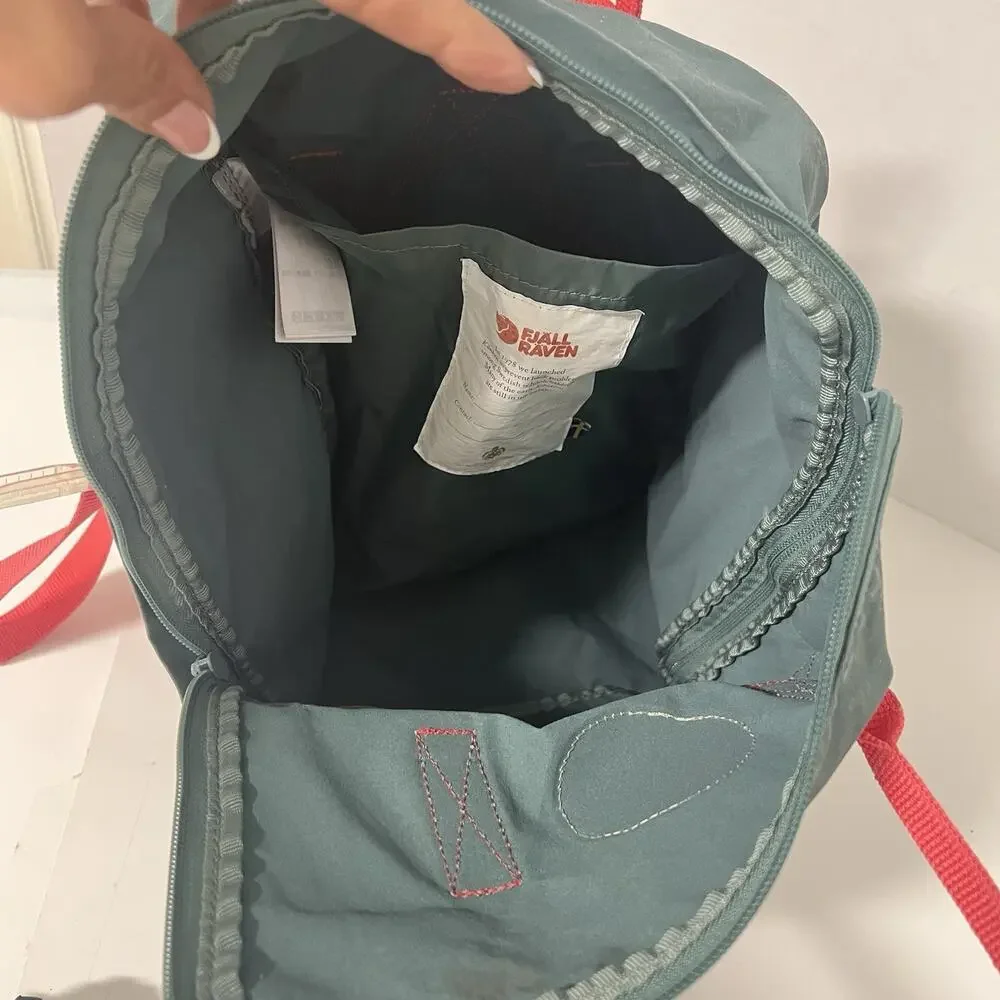 Fjallraven Kanken Classic Canvas Backpack Green 16L Orange Straps Handles Hiking